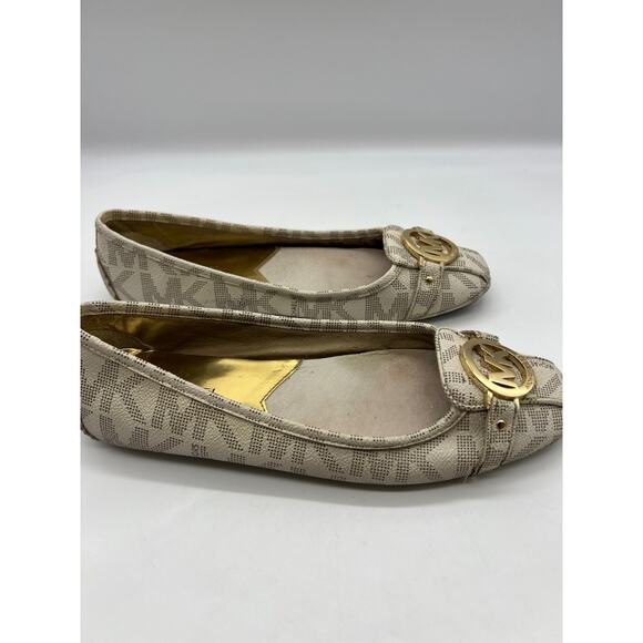 Michael Kors Women's MK Loafers Size 8.5 Cream Black Gold Slip On - Picture 3 of 9